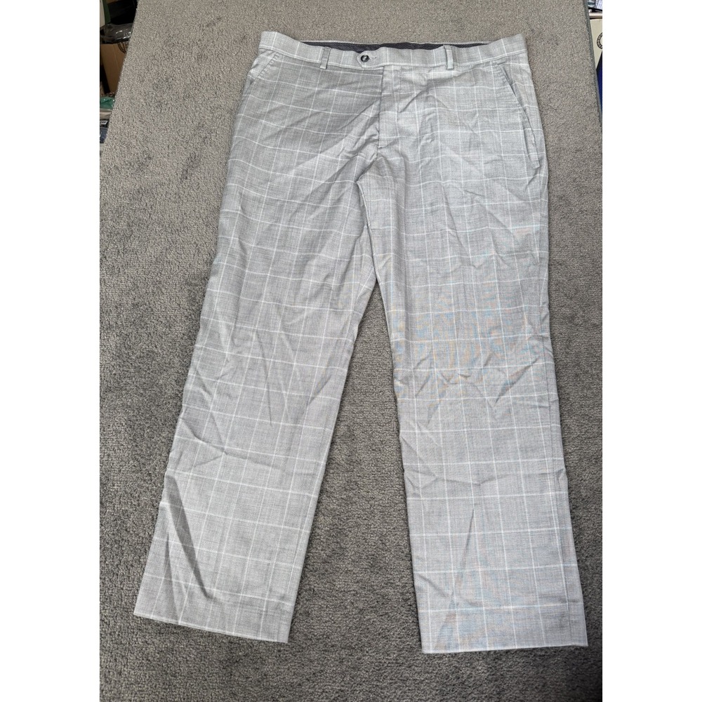 Stafford Tailored Culture Mens 38x30 Grey Windowpane Plaid Wool Dress Pants